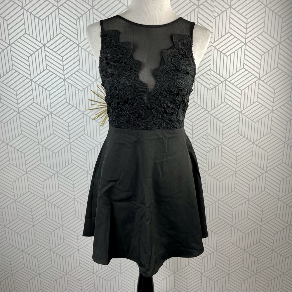 L’atiste Black Lace Fit And Flare Mesh Dress Small